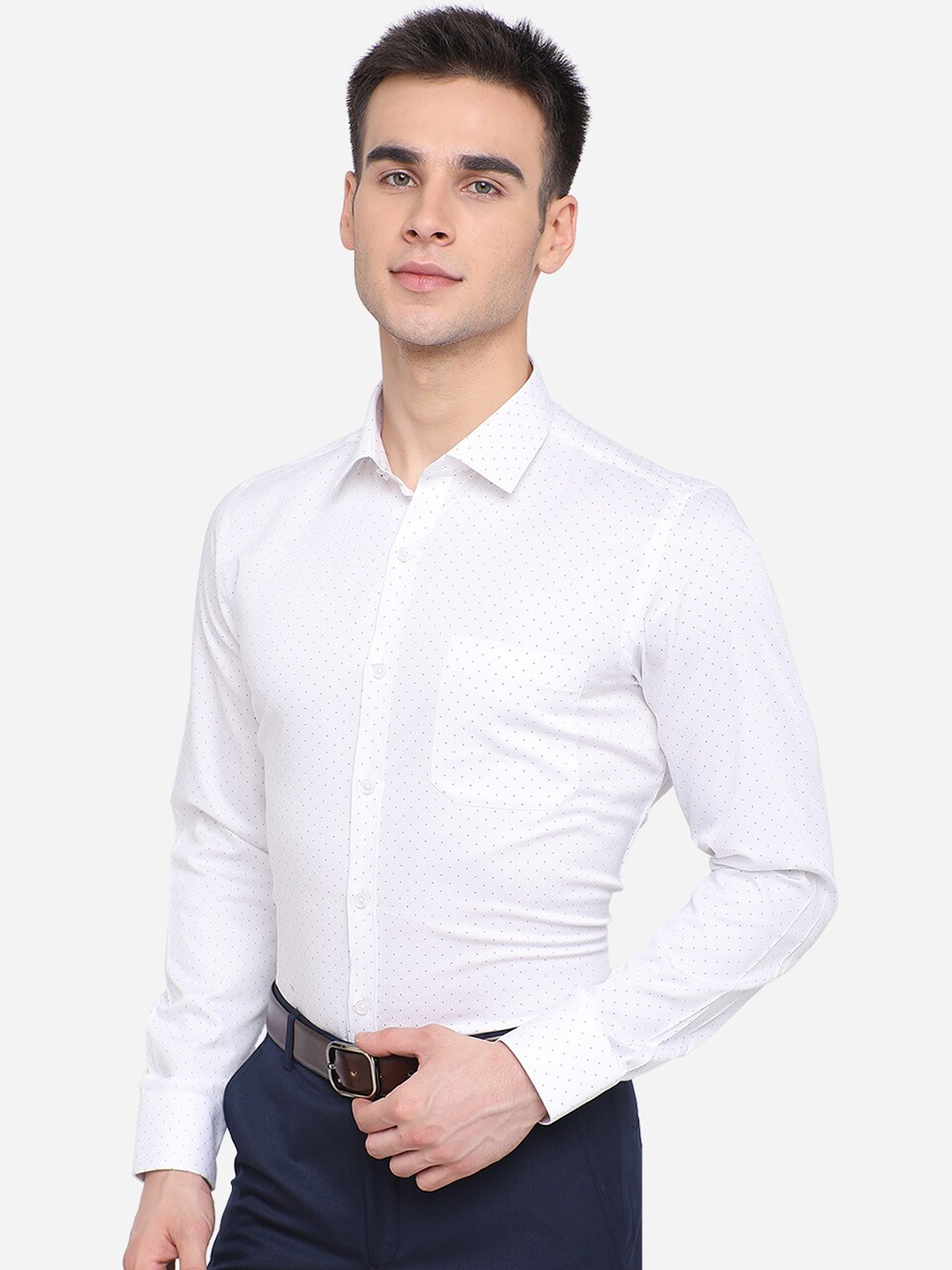 JADE BLUE Men White Slim Fit Printed Cotton Formal Shirt