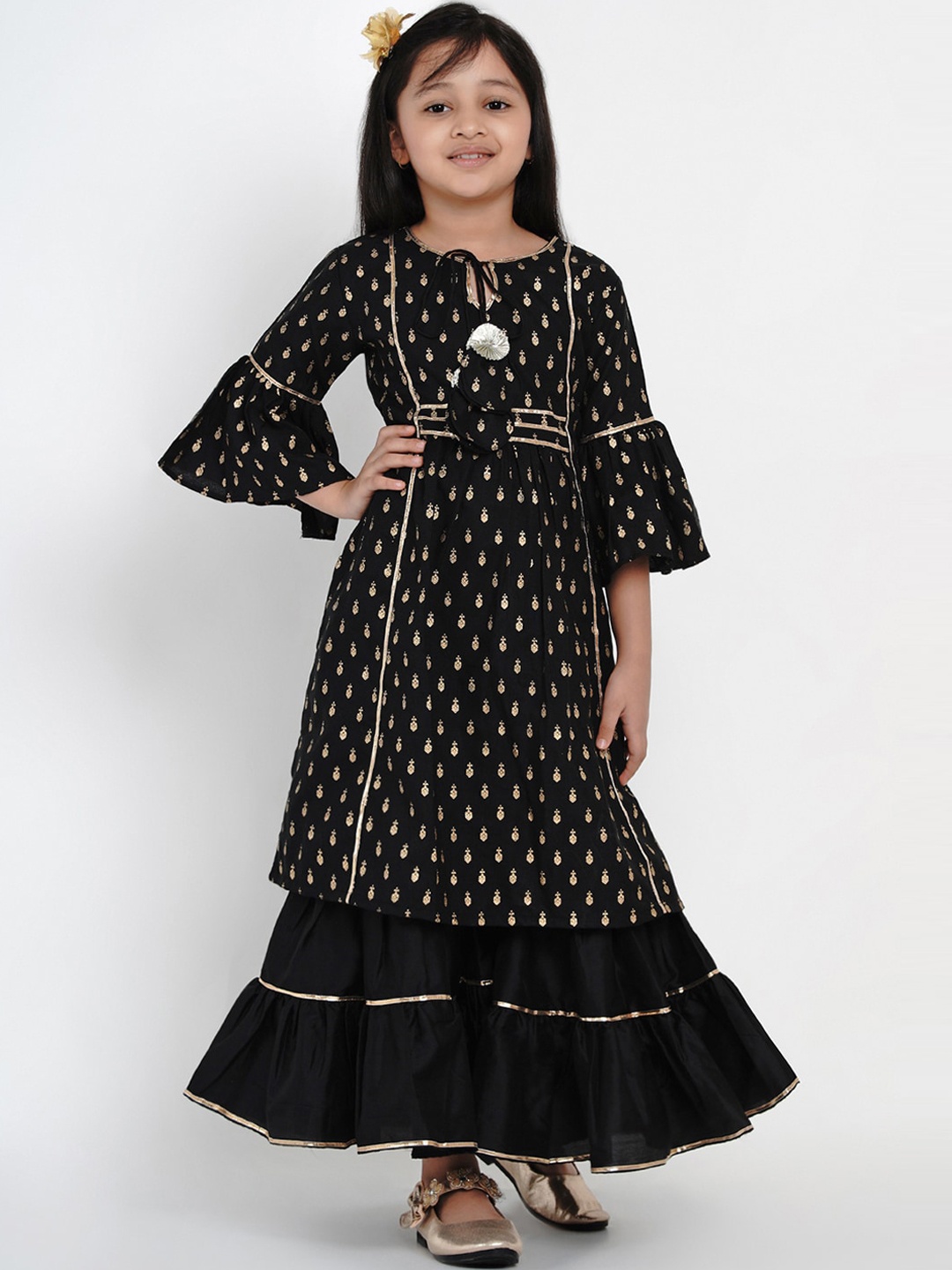 Bitiya by Bhama Girls Black Kurta with Sharara