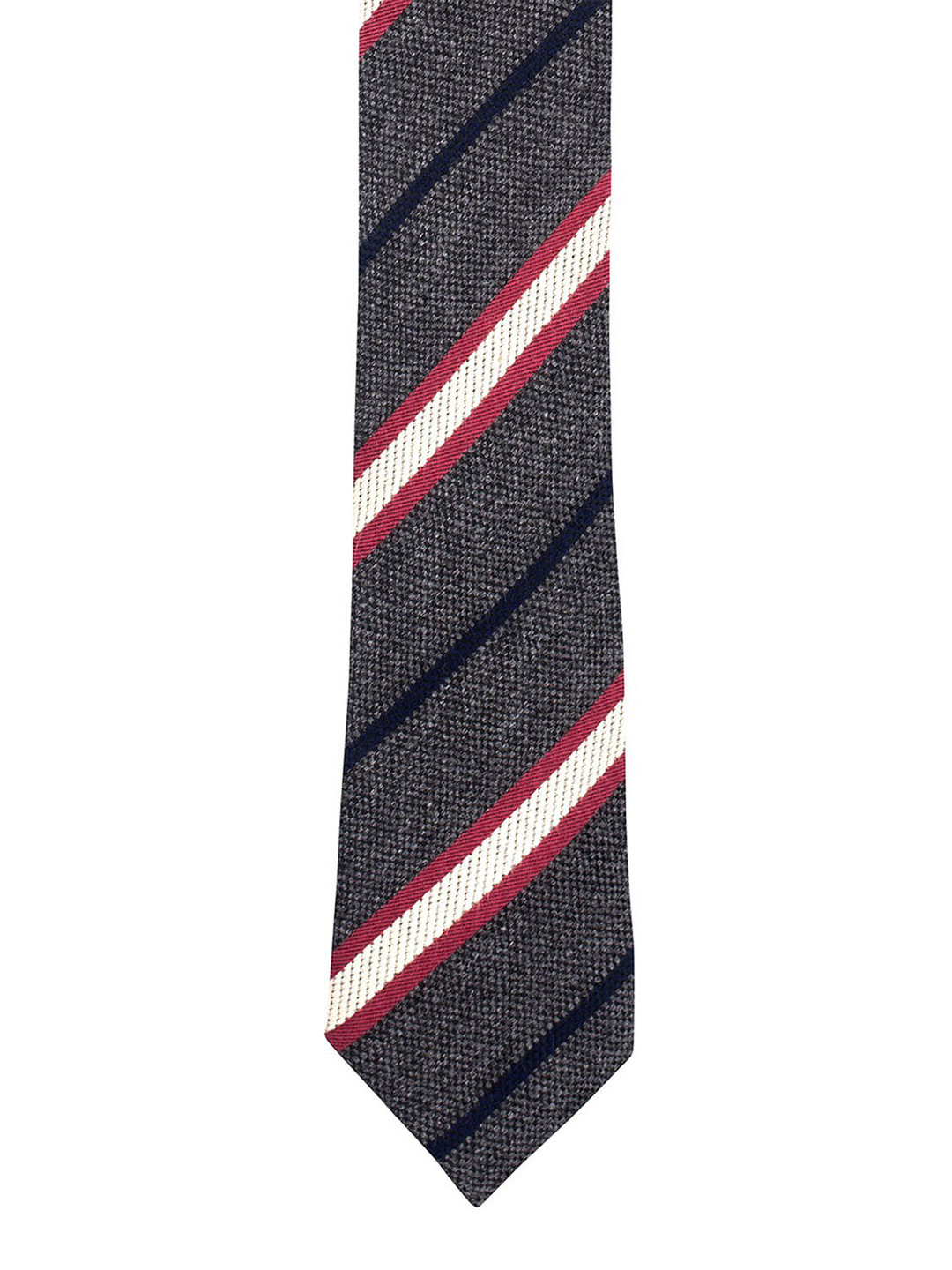 The Tie Hub Men Grey & White Striped Broad Tie 
The Tie Hub Men Grey & White Striped Broad Tie