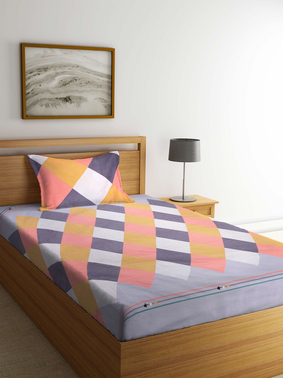 KLOTTHE Multicoloured Geometric 300 TC Cotton Blend 1 Single Bedsheet with 1 Pillow Covers, Multi
KLOTTHE Multicoloured Geometric 300 TC Cotton Blend 1 Single Bedsheet with 1 Pillow Covers, Multi