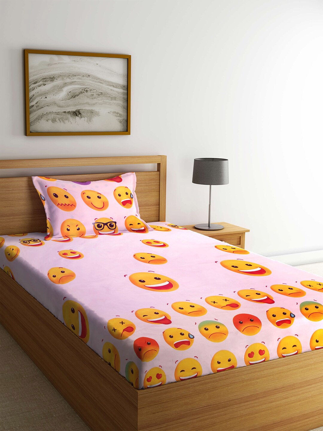 KLOTTHE Pink & Yellow Conversational 210 TC Polycotton 1 Single Bedsheet with 1 Pillow Covers
KLOTTHE Pink & Yellow Conversational 210 TC Polycotton 1 Single Bedsheet with 1 Pillow Covers