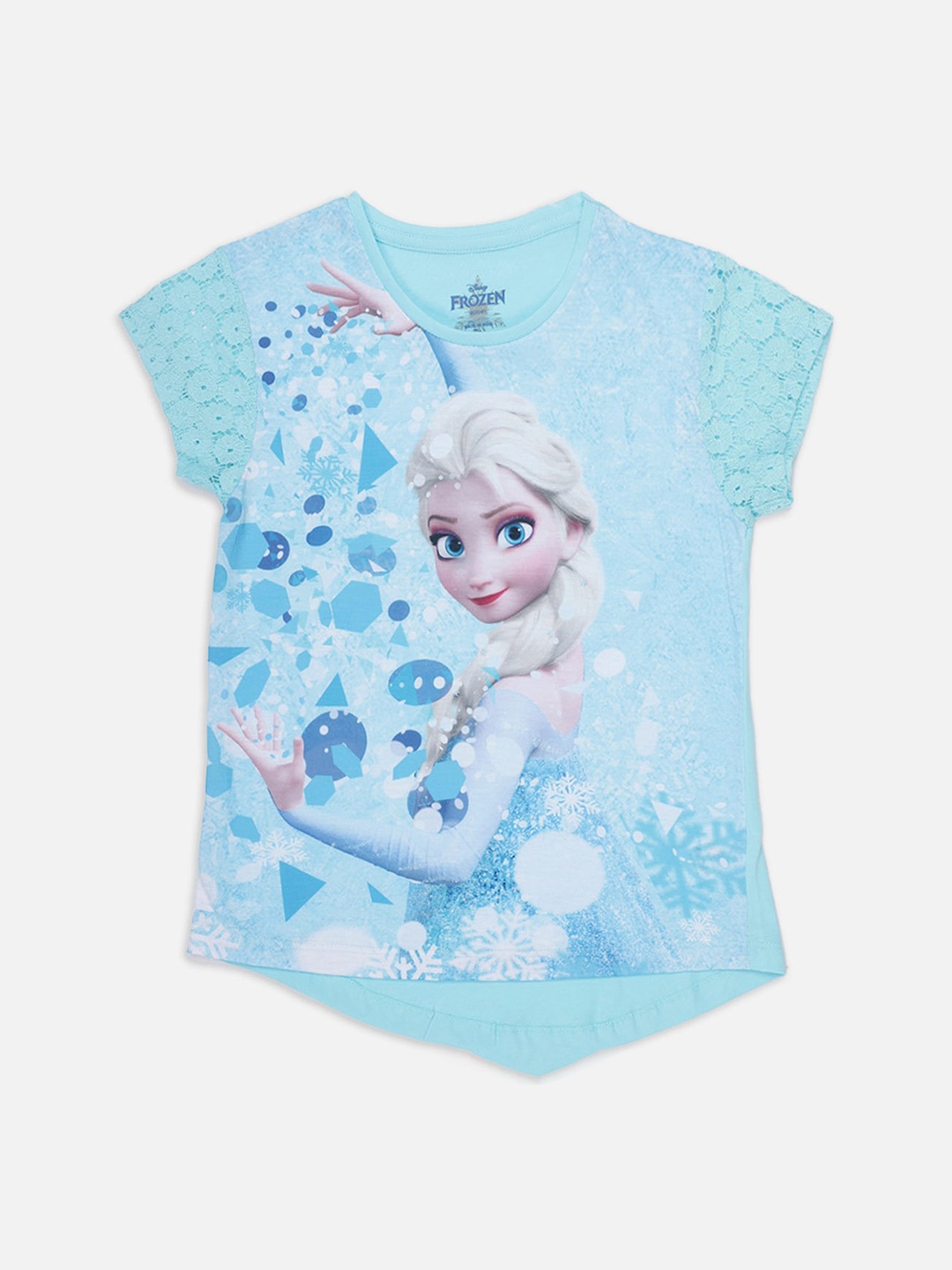 Kids Ville Girls Blue Frozen Printed Pure Cotton T-shirt