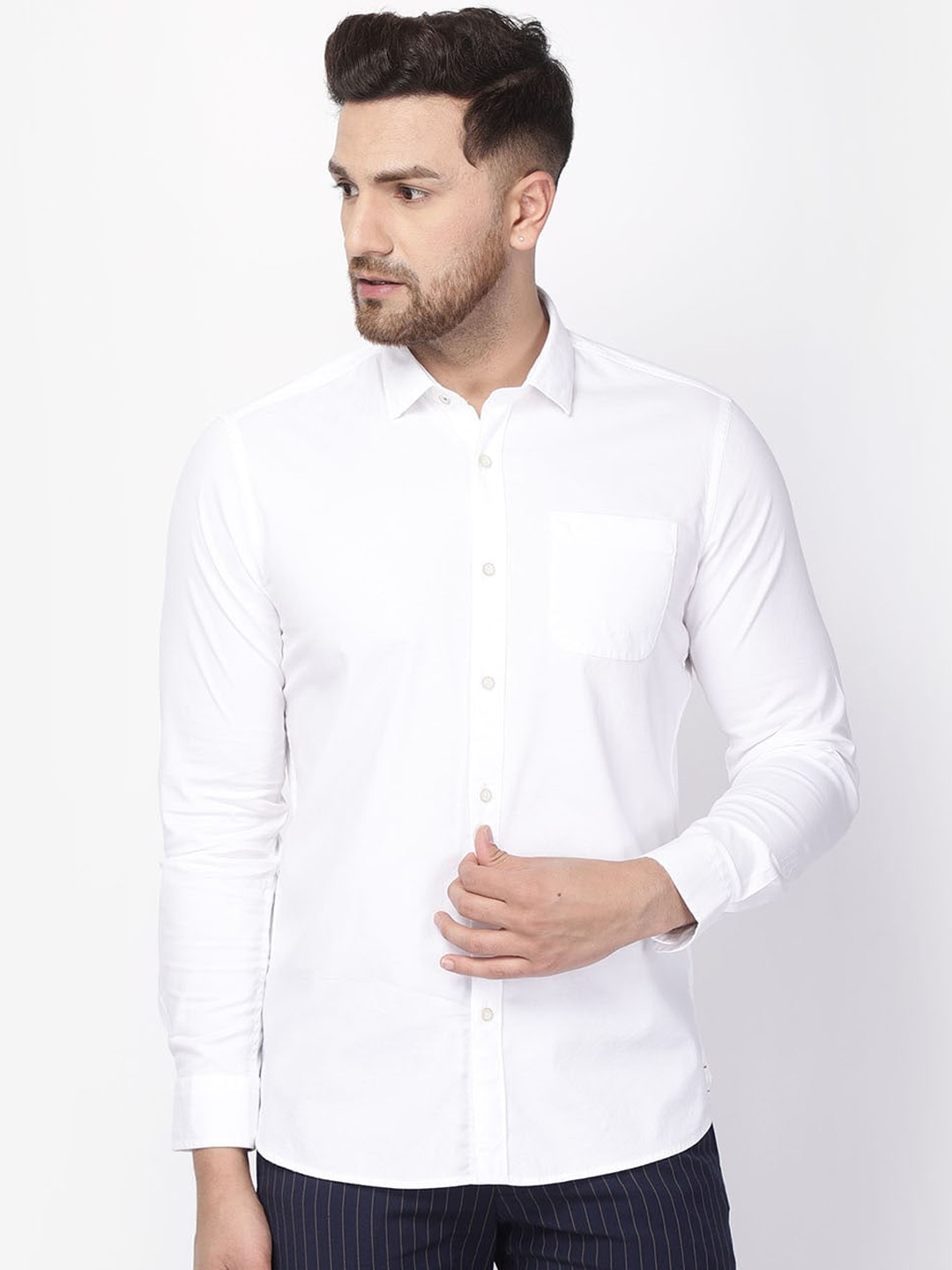 Blackberrys Men White Slim Fit Casual Shirt