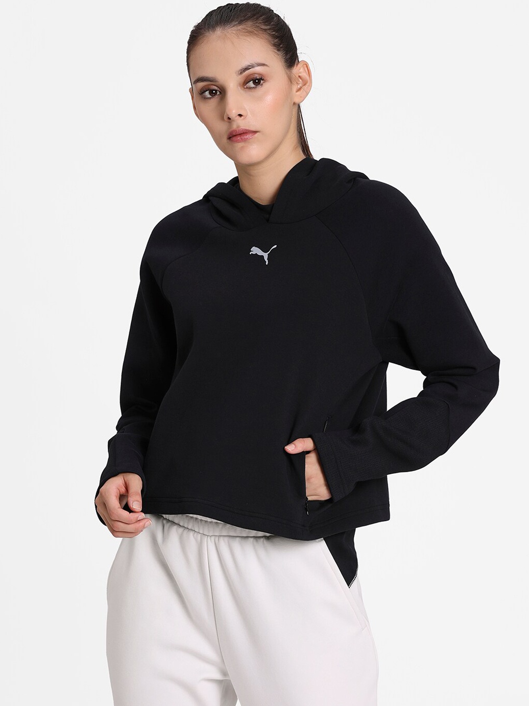 Puma Women Black Evostripe Relaxed Fit dryCELL Hoodie