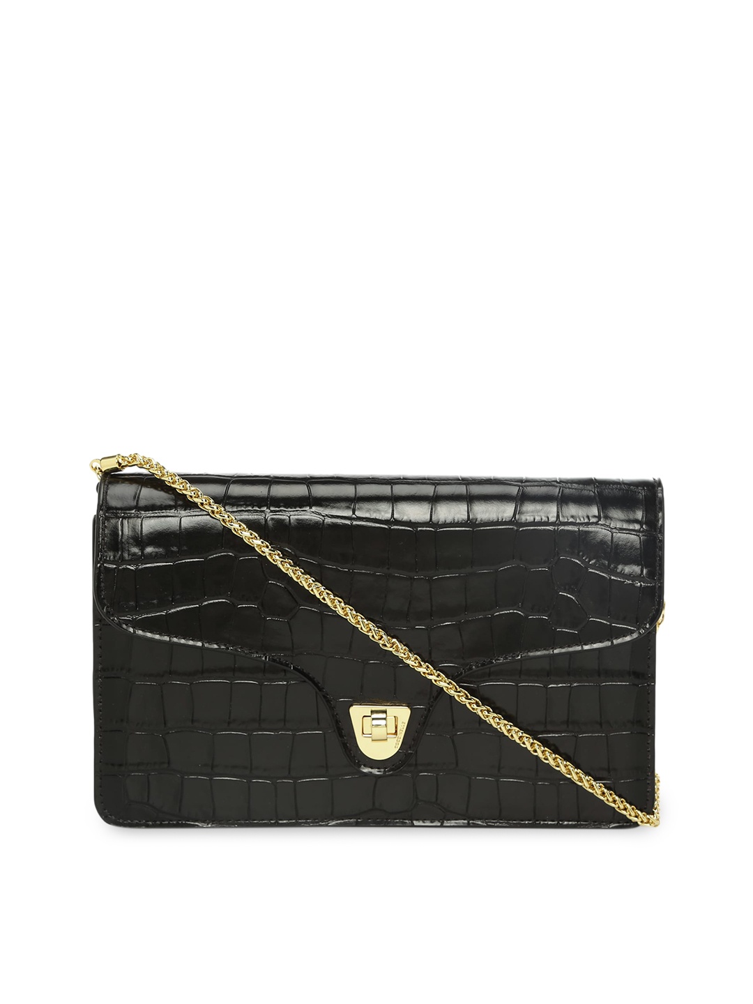 Coccinelle Black Animal Textured Leather Structured Sling Bag