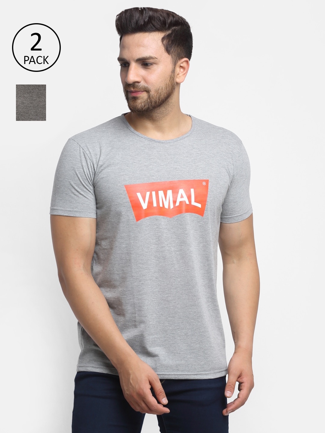 VIMAL JONNEY Men Set Of 2 Grey Typography Printed T-shirt