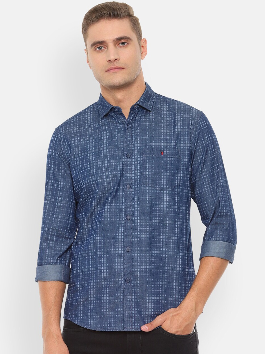 Louis Philippe Jeans Men Blue Slim Fit Printed Casual Shirt