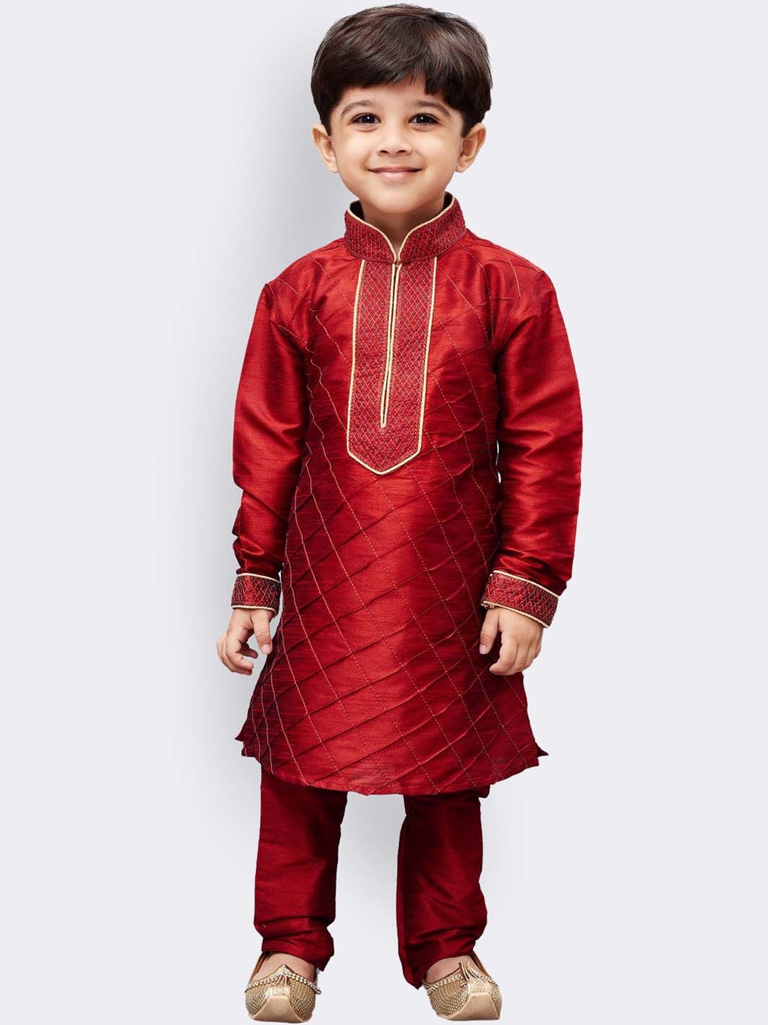 JBN Creation Boys Maroon Layered Kurti with Pyjamas