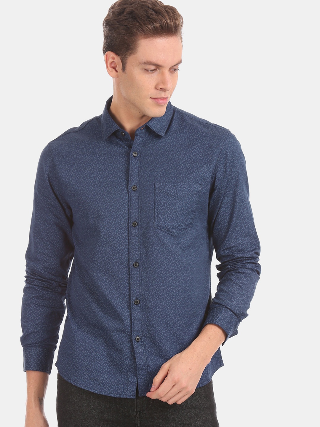 Newport Men Navy Blue Printed Casual Shirt