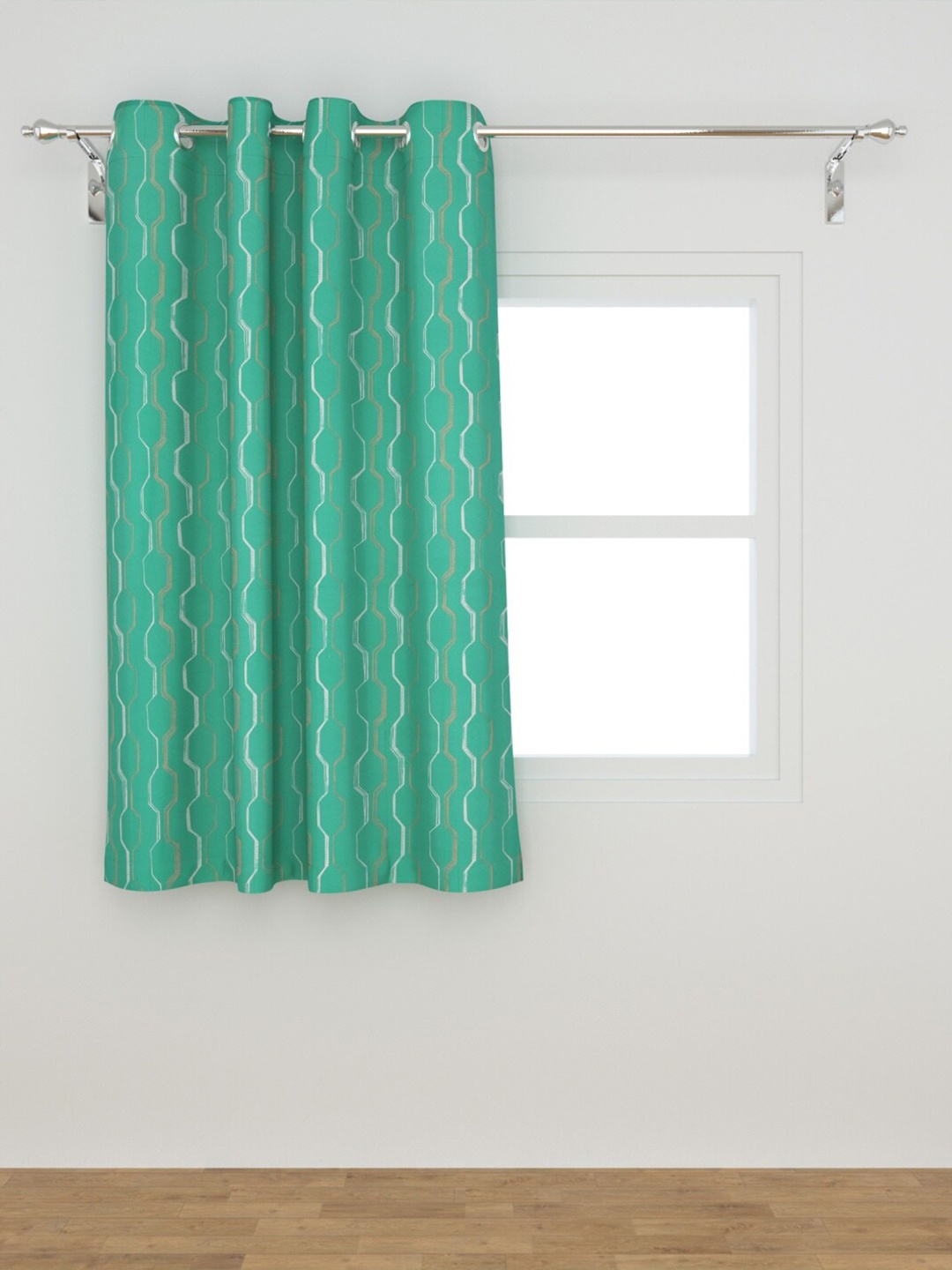Home Centre Green & White Geometric Window Curtain