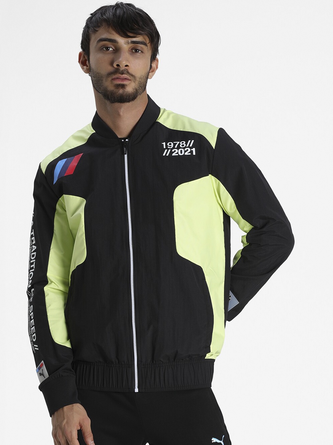Puma Men Black & Lime Green BMW M Motorsport Woven Street MSP Jacket