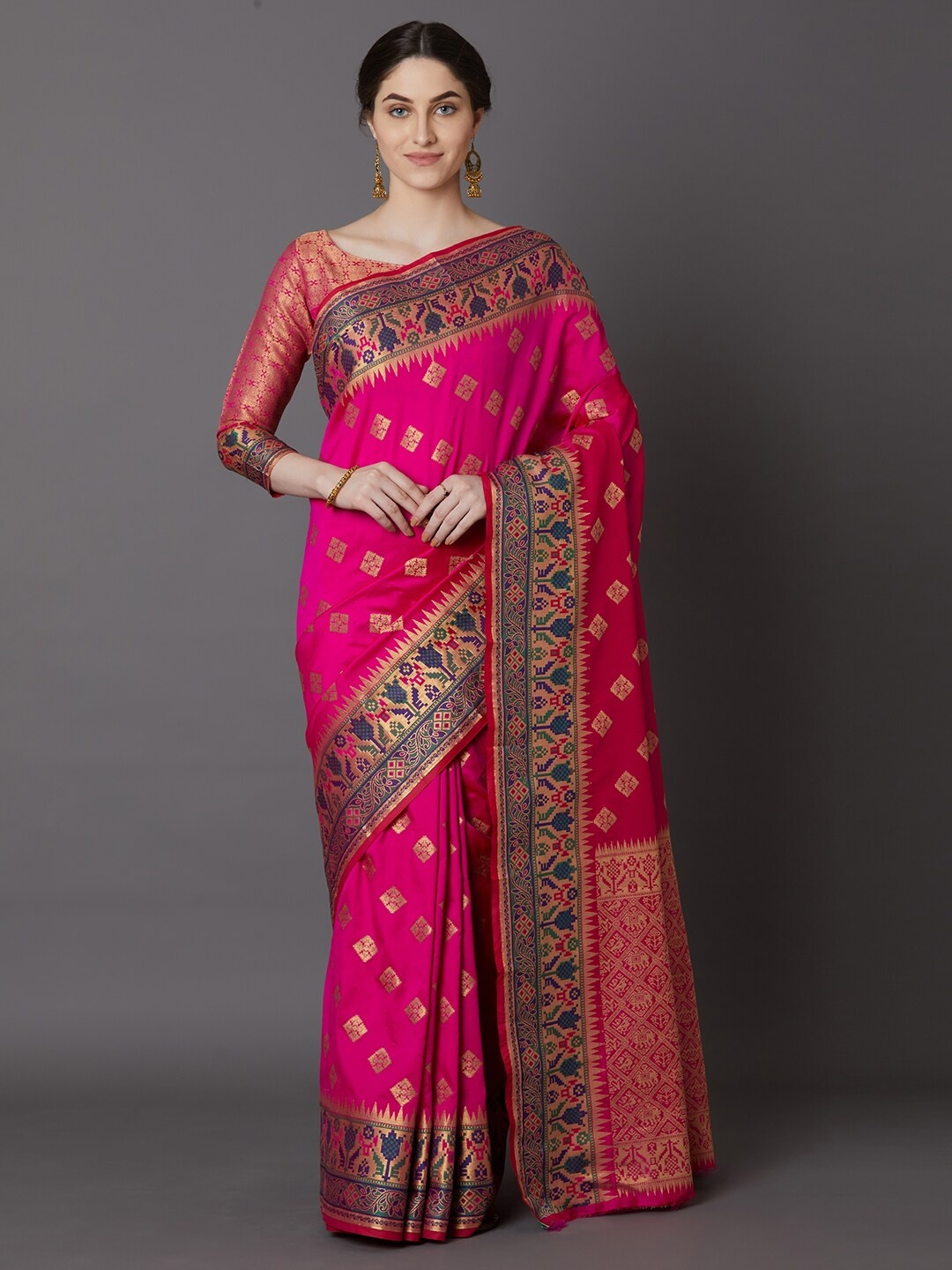 Saree mall Women Pink silk Blend Ethnic Woven Designed Wedding Saree