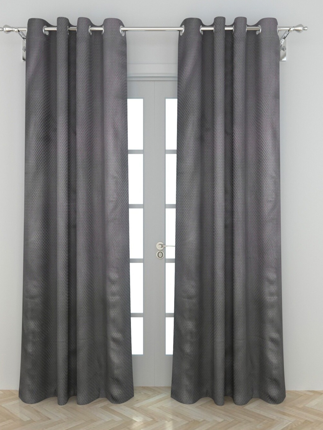 Home Centre Grey Set of 2 Geometric Door Curtain