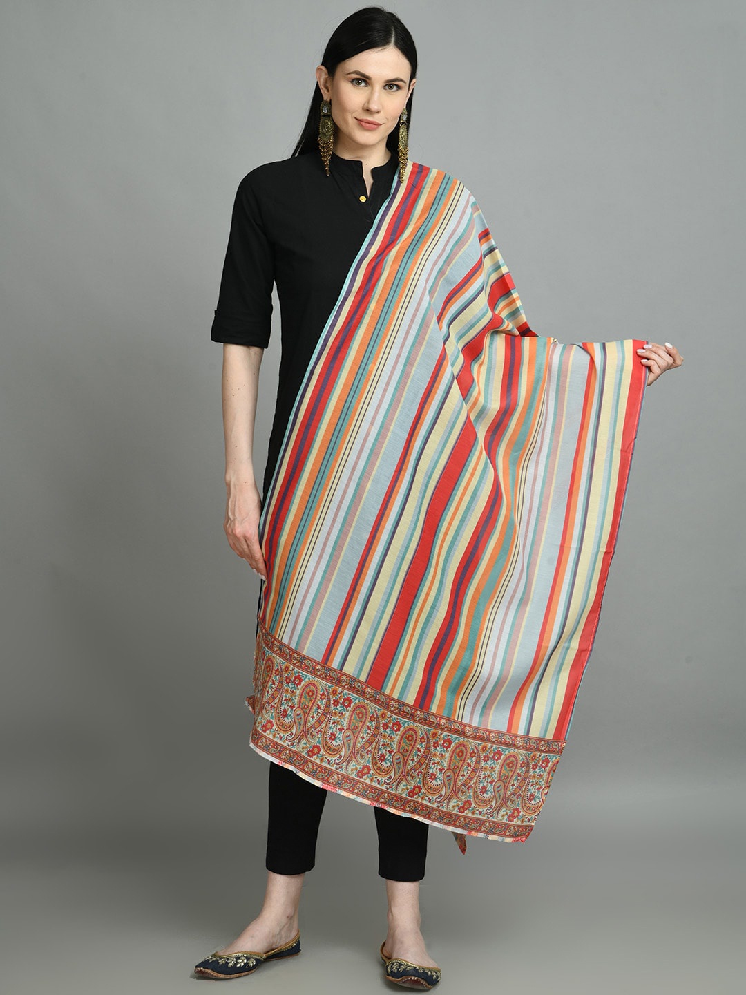 Myshka Red & Blue Striped Dupatta