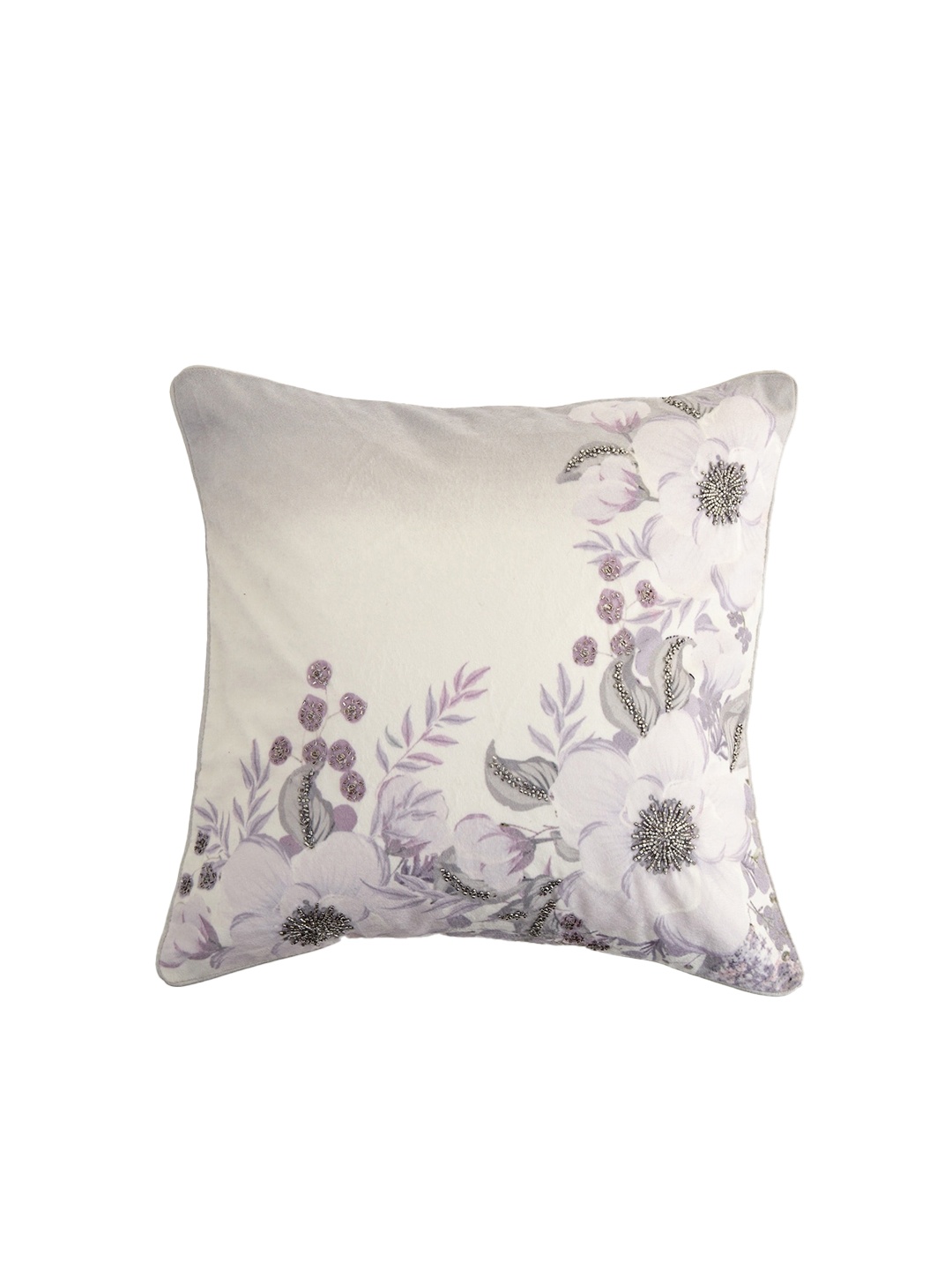 Home Centre Grey & Purple Floral Square Cushion Covers