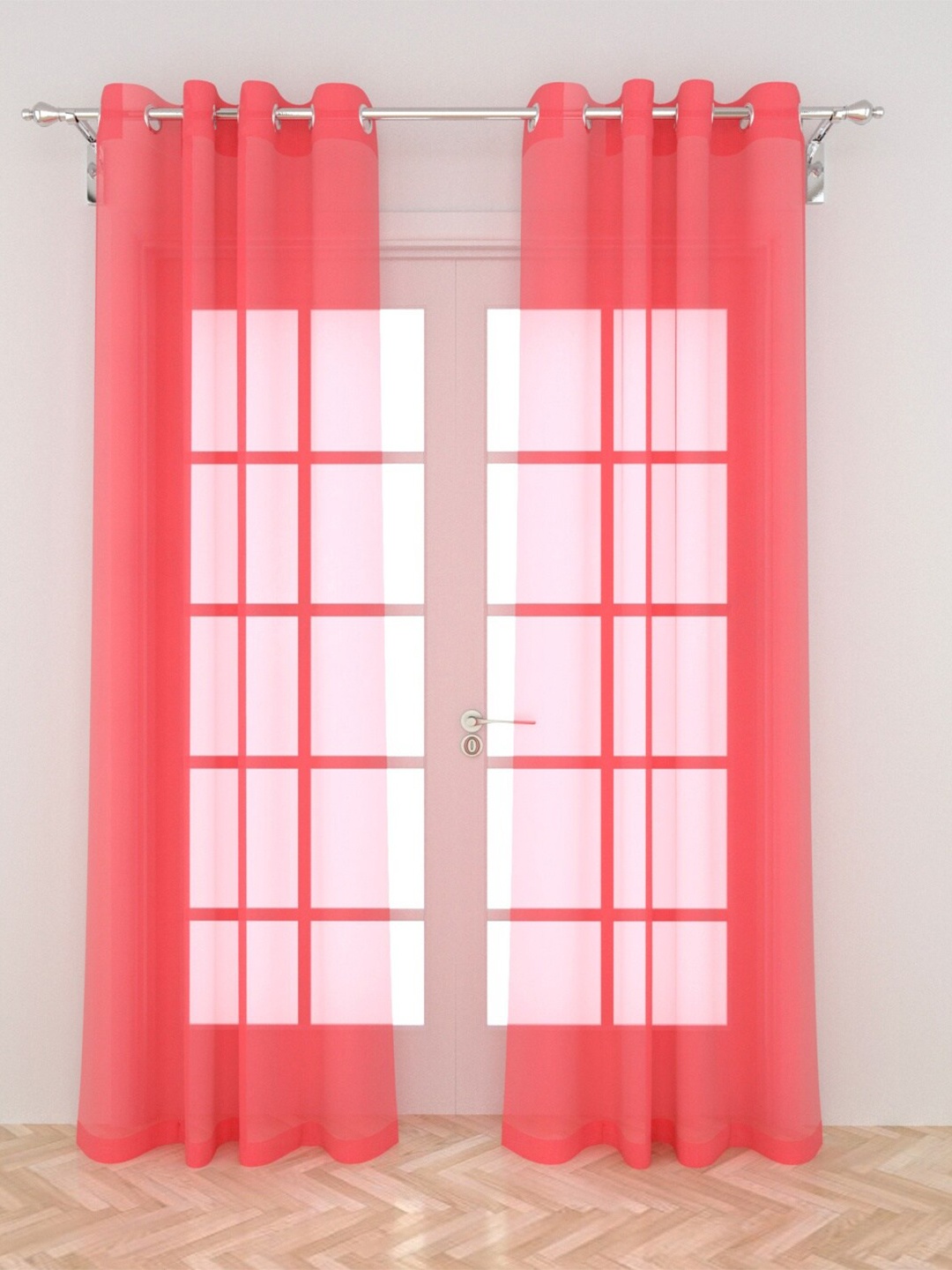Home Centre Pink & White Set of 2 Geometric Sheer Door Curtain