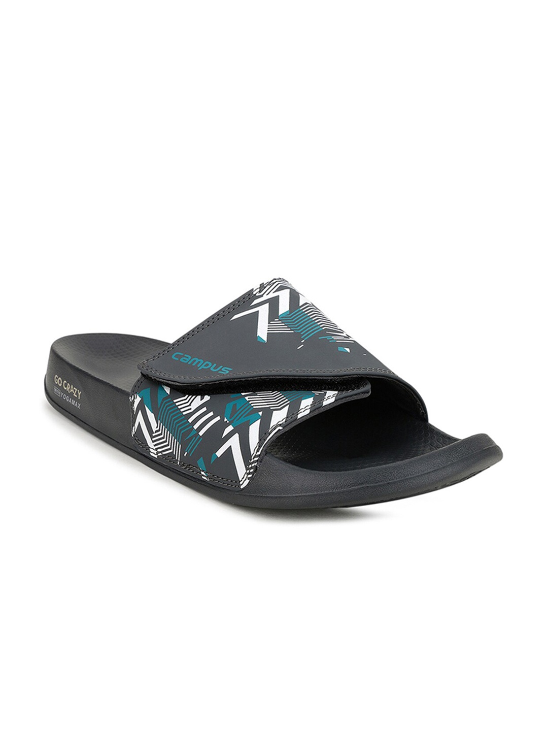 Campus Men Grey & Blue Printed Sliders