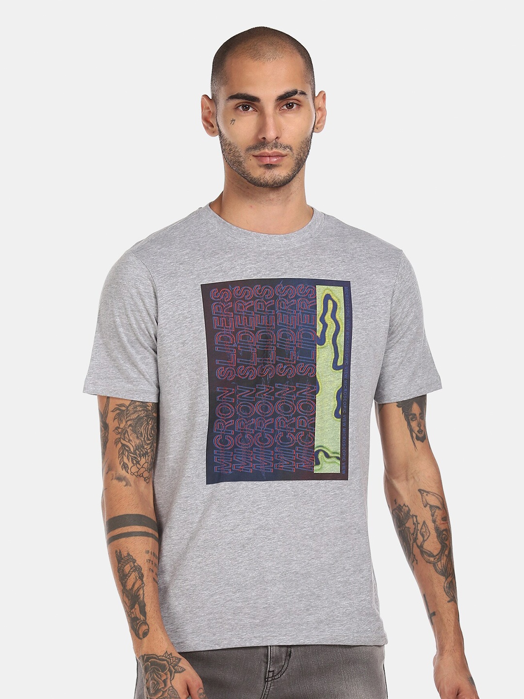 Colt Men Grey Printed T-shirt