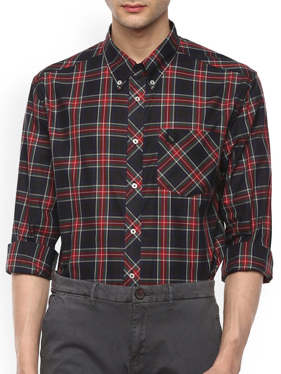 Fred Perry Men Black & Red Checked Casual Shirt