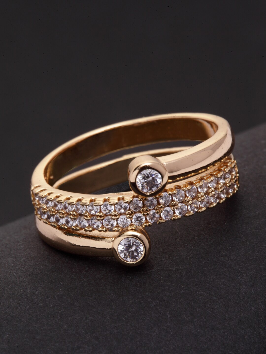VOGUE PANASH Women Gold-Plated & White CZ-Studded Handcrafted Adjustable Finger Ring
