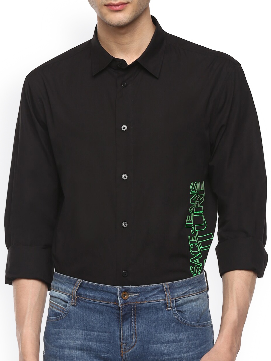 Versace Jeans Couture Men Black Printed Casual Shirt