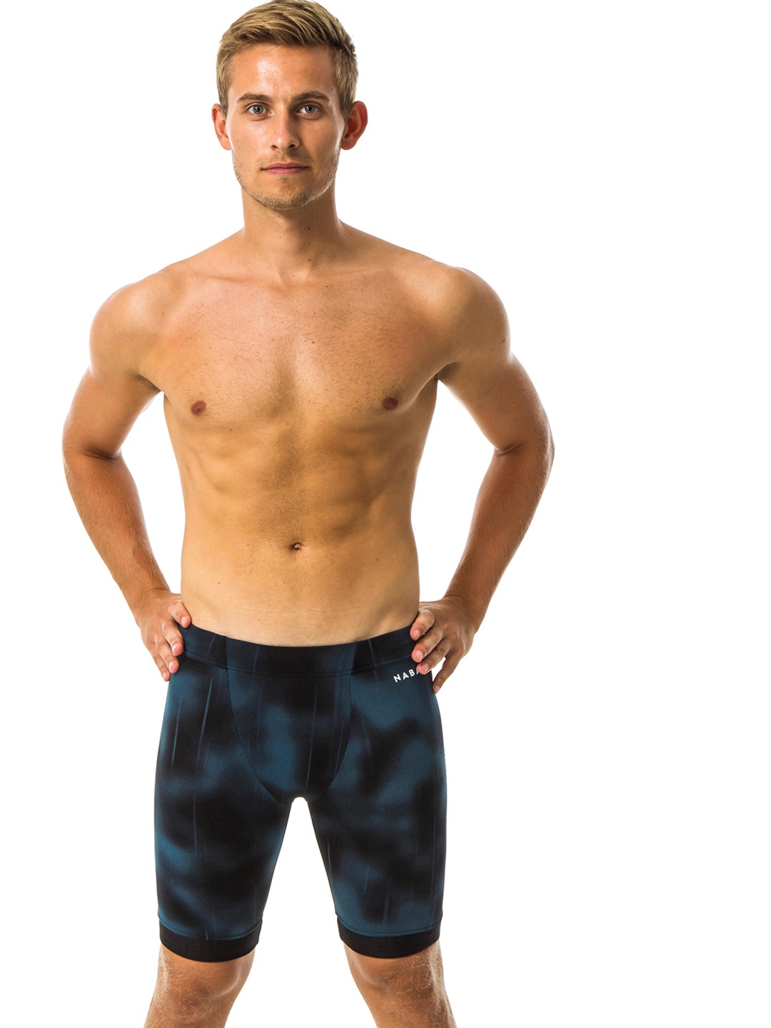 Nabaiji By Decathlon Men Blue & Black Printed Swimming Shorts