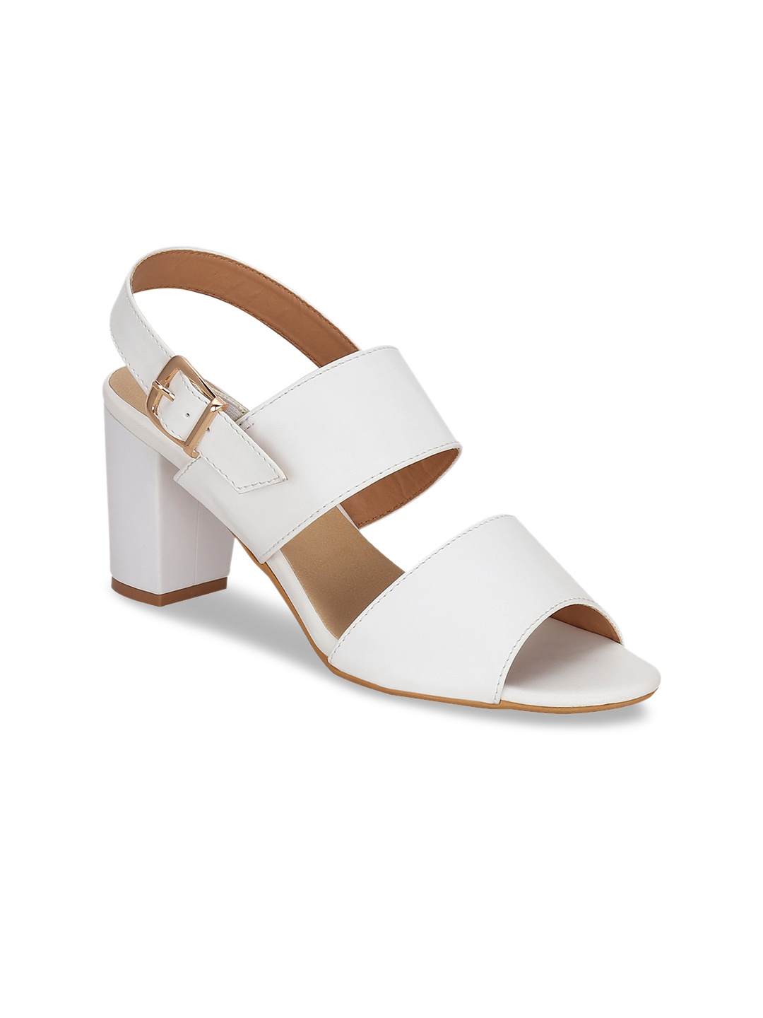Get Glamr White Block Sandals with Buckles