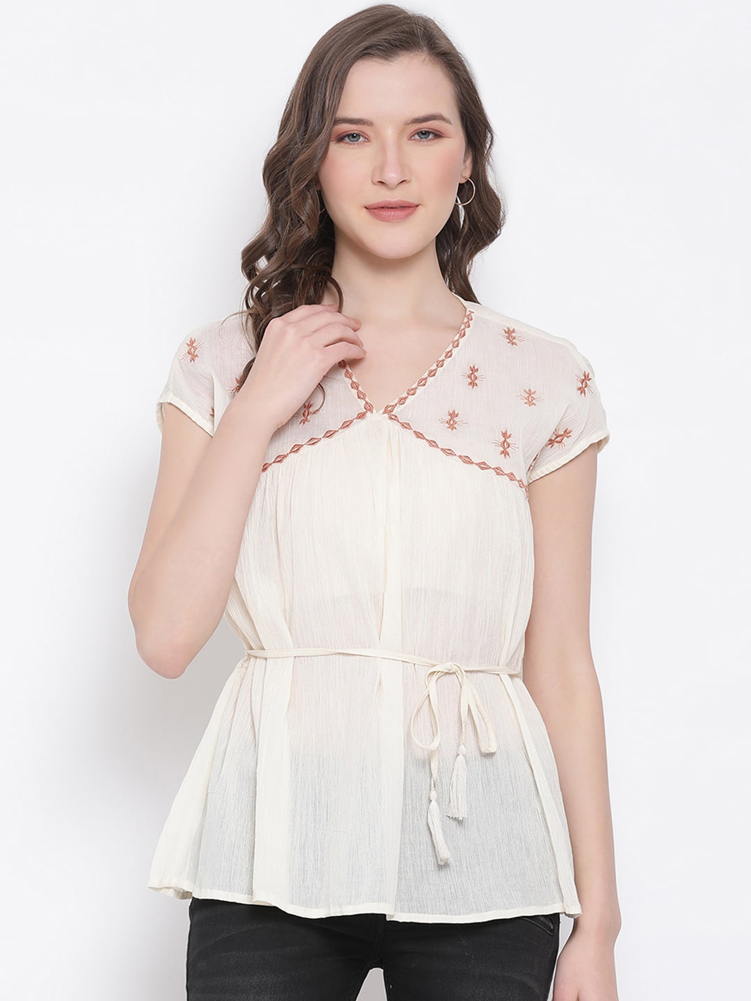 LY2 Cream Cinched Waist Top