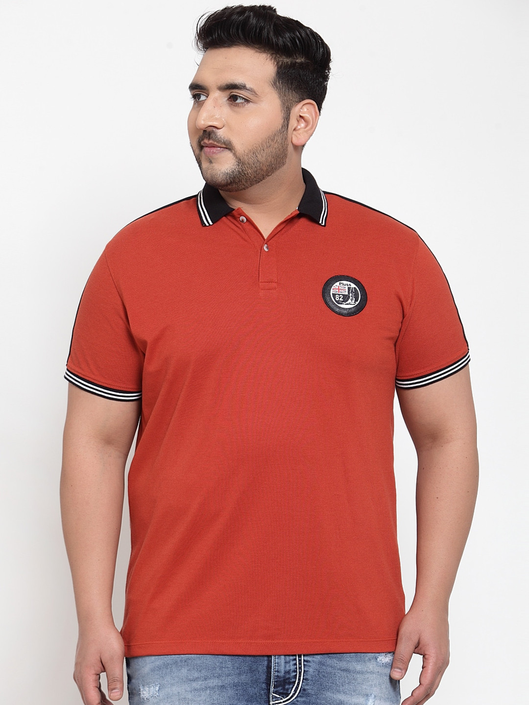 plusS Men Rust Polo Collar Applique T-shirt 
plusS Men Rust Polo Collar Applique T-shirt