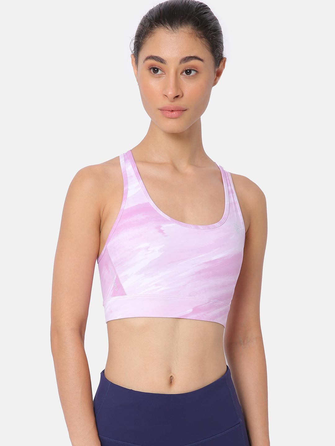 Cultsport Pink Abstract Workout Bra - Full Coverage Lightly Padded Printed Sports Bra