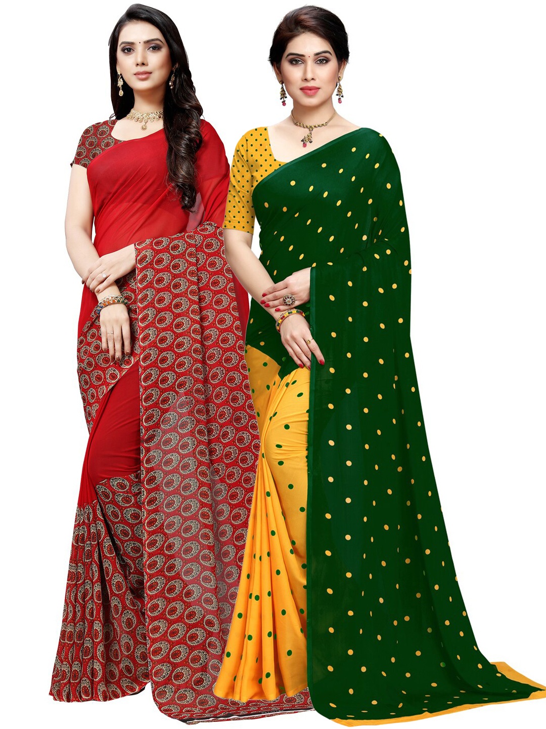 ANAND SAREES Pack Of 2 Poly Georgette Sarees, Yellow