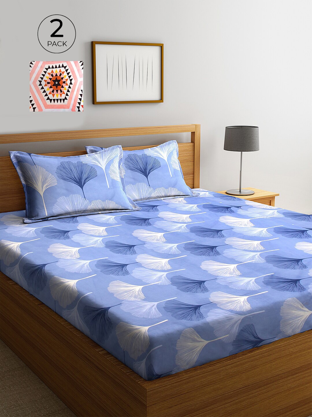 KLOTTHE Pink & Blue Floral 210 TC 2 King Bedsheet with 4 Pillow Covers