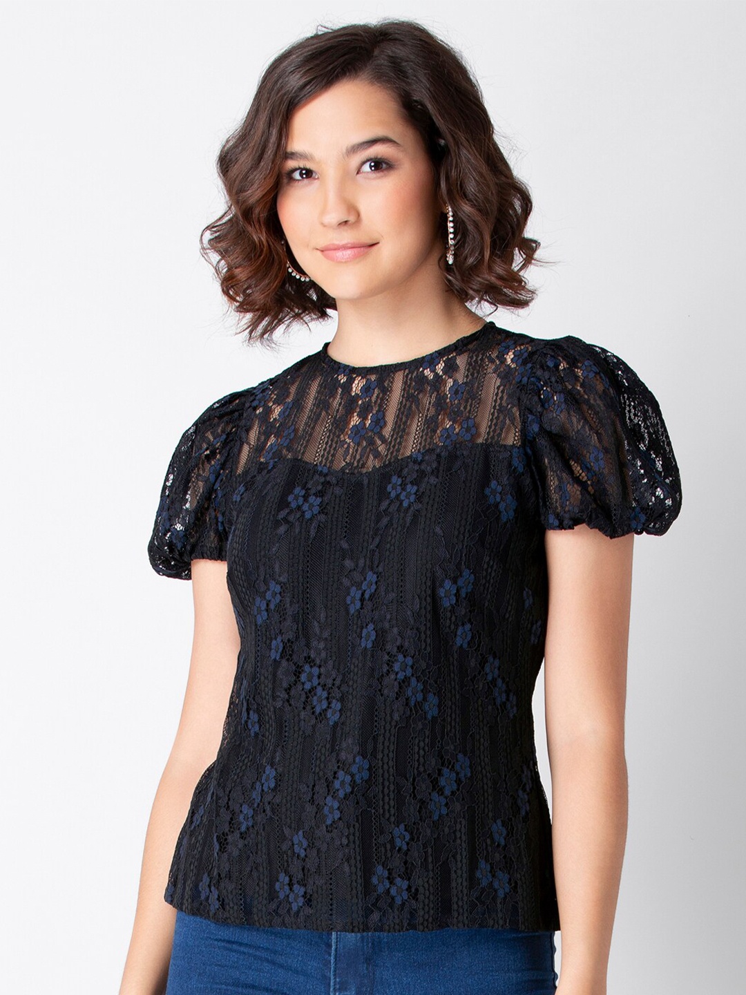 FabAlley Women Black Lace Regular Top
