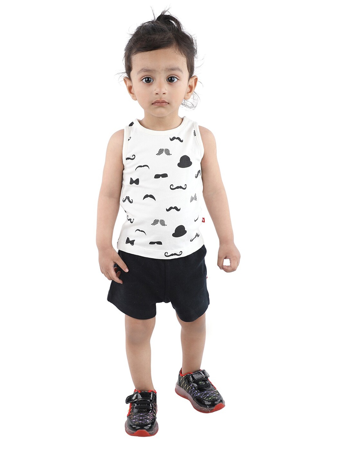 Nino Bambino Kids White & Black Printed Organic Cotton T-shirt with Shorts
