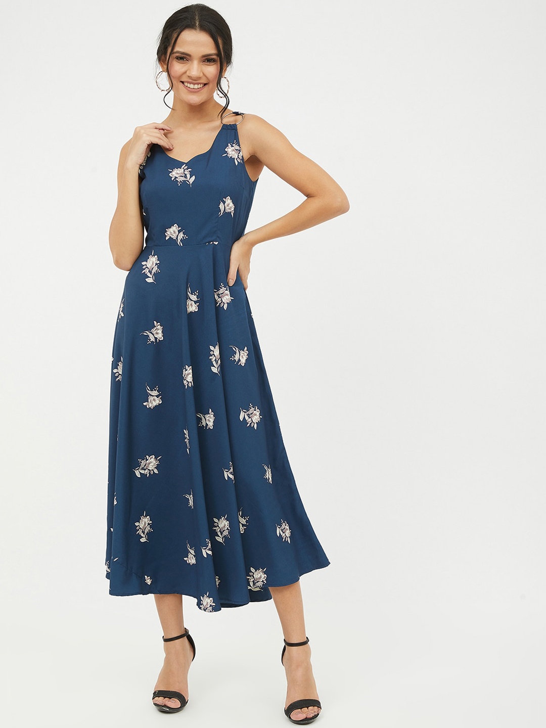 Harpa Blue Floral Printed Midi Dress