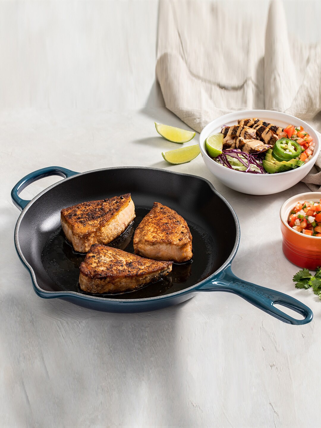 LE CREUSET Blue Solid Cast Iron Round Skillet, Teal