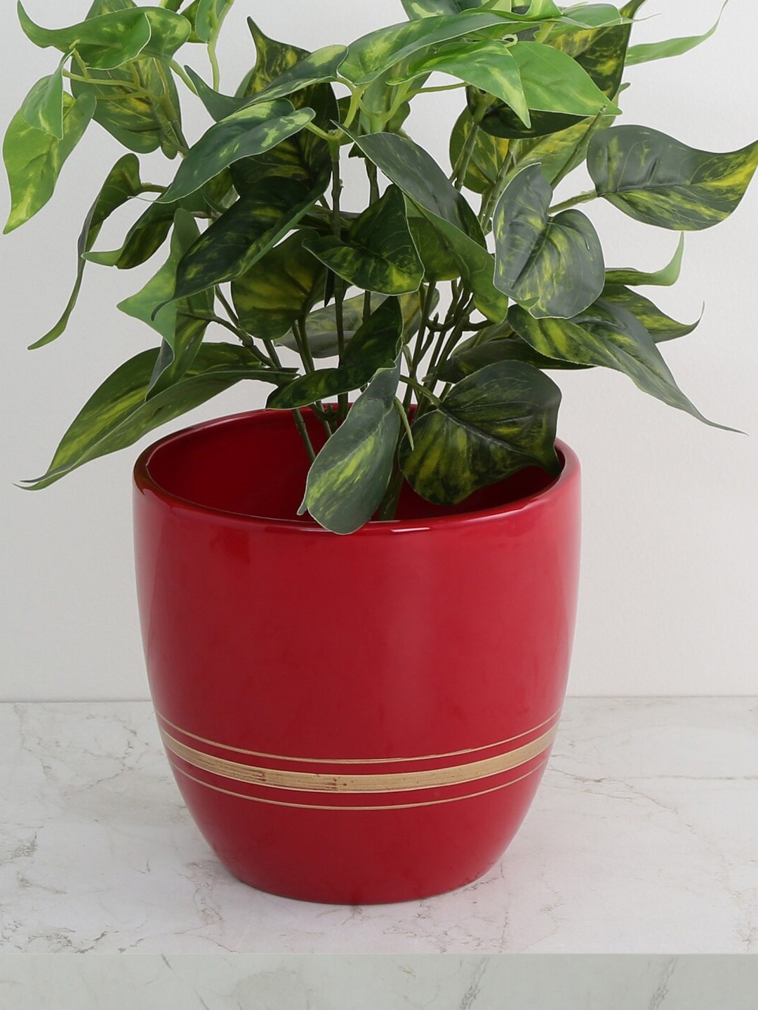 Home Centre Red Valencia Striped Ceramic Planter