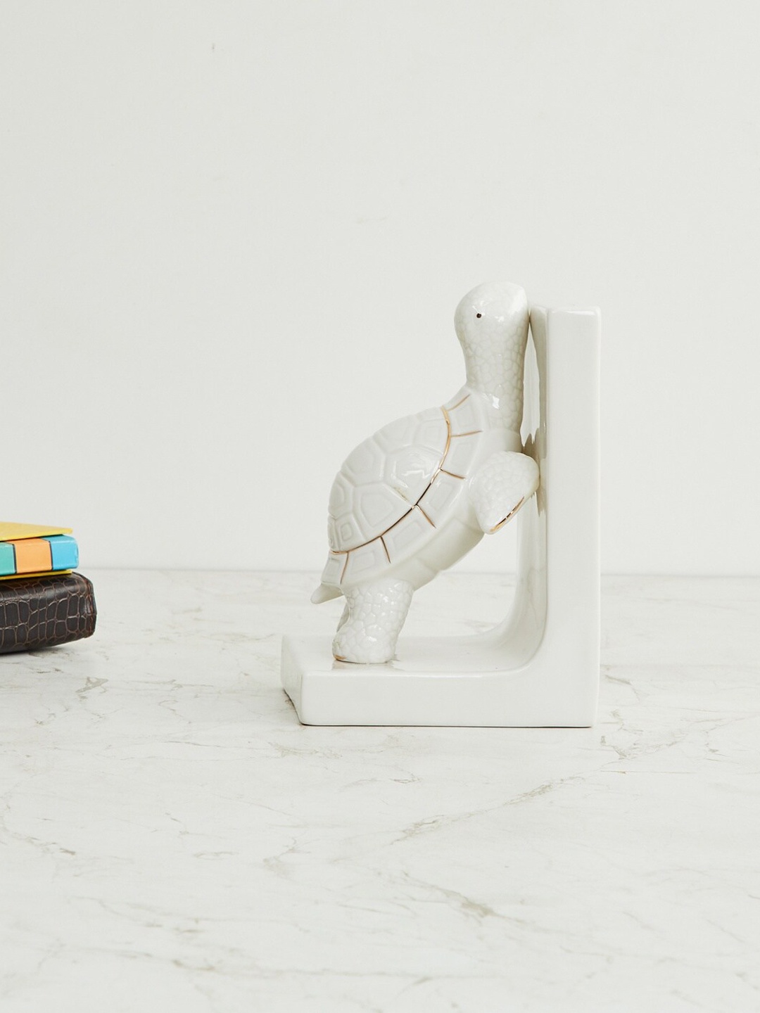 Home Centre White & Gold-Toned Langford Turtle Bookend Showpiece