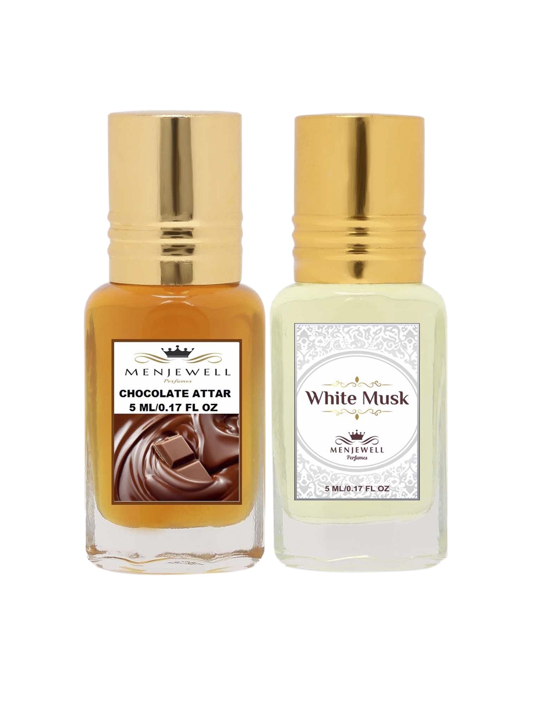 Menjewell Unisex Pack of 2 White Musk Attar & Chocolate Attar - 5 ml Each, Transparent
Menjewell Unisex Pack of 2 White Musk Attar & Chocolate Attar - 5 ml Each, Transparent