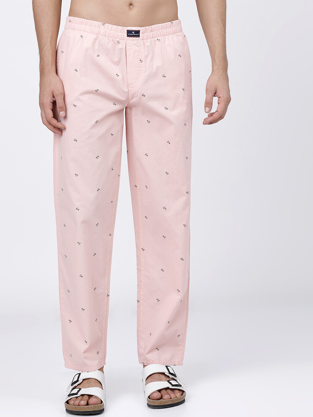 The Indian Garage Co Men Pink & Black Printed Cotton Lounge Pants