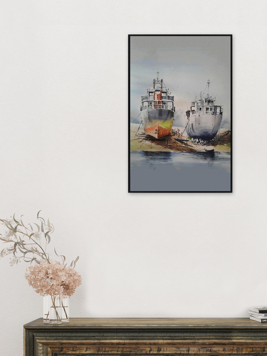 nest ART Black & Grey Ship Framed Poster