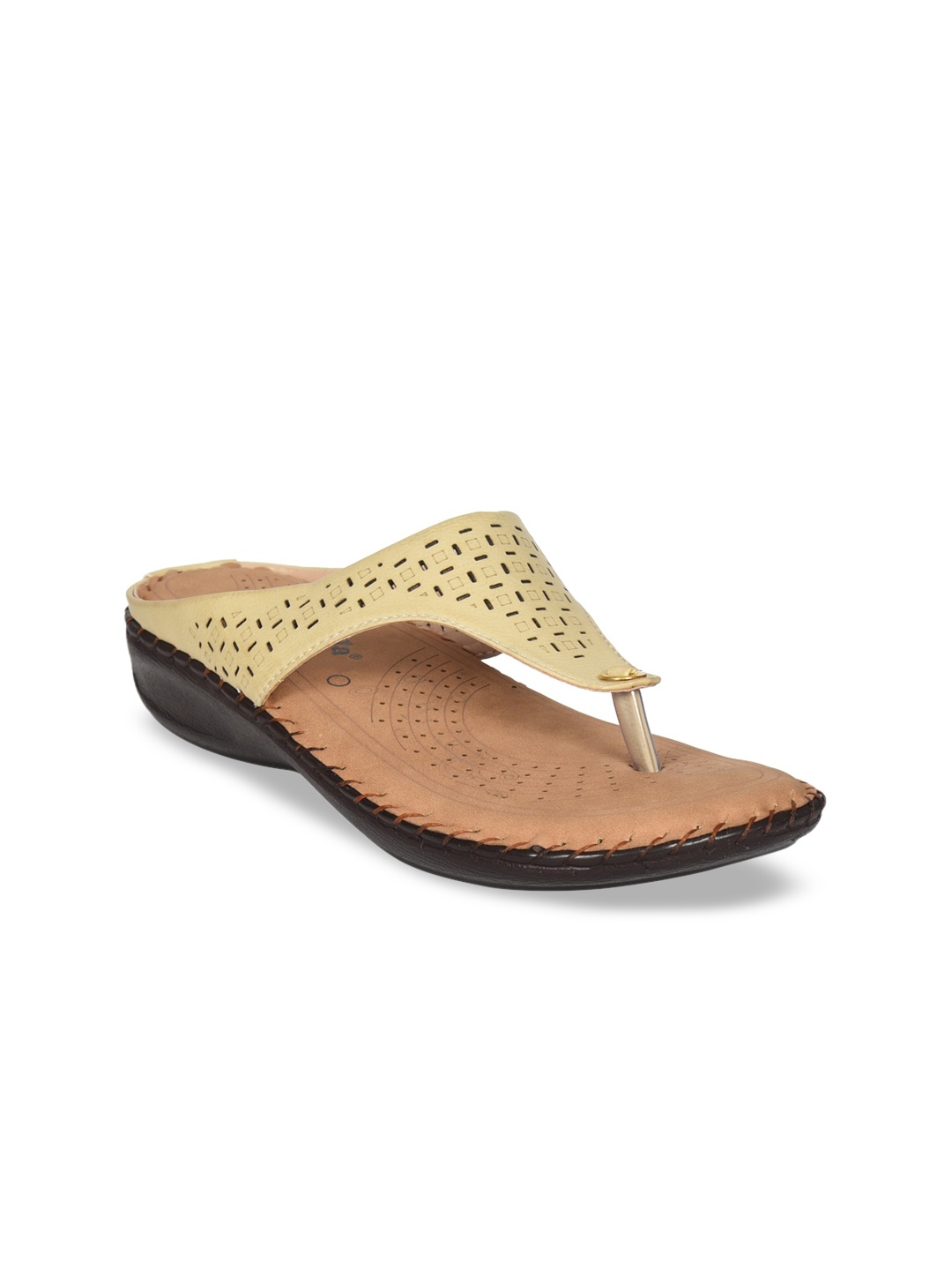 Ajanta Beige Textured Comfort Sandals with Laser Cuts