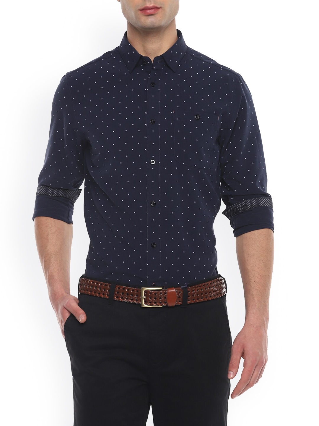 Ted Baker Men Navy Blue Pulka Dots Printed Casual Shirt