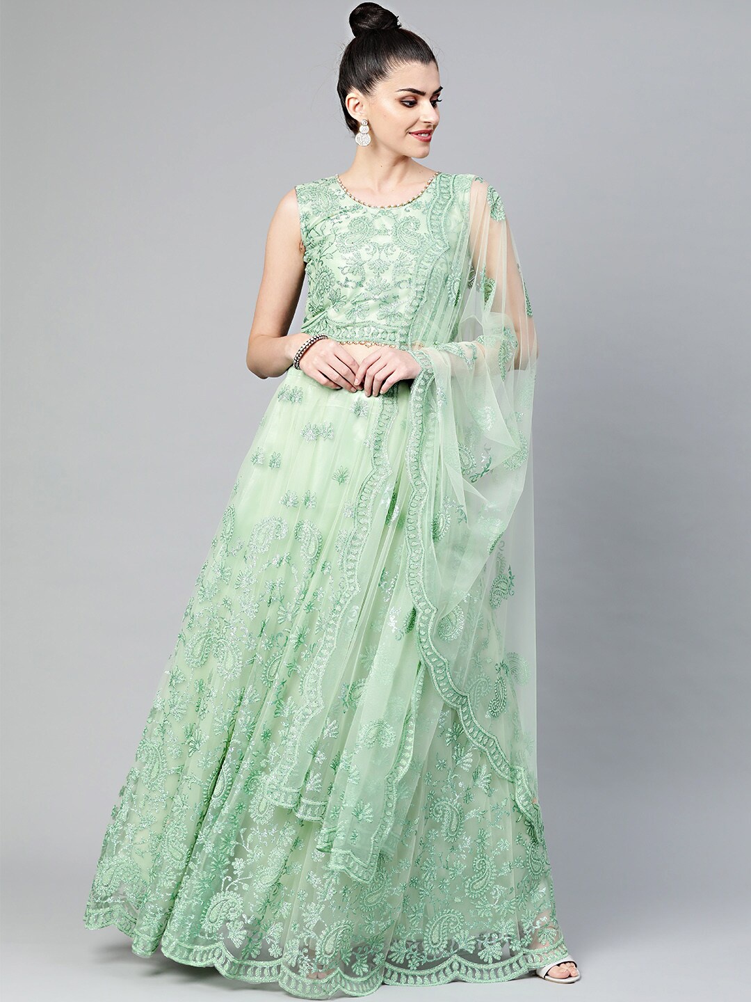 Chhabra 555 Sea Green & Gold-Toned Embellished Beads and Stones Made to Measure Lehenga & Blouse With
Chhabra 555 Sea Green & Gold-Toned Embellished Beads and Stones Made to Measure Lehenga & Blouse With