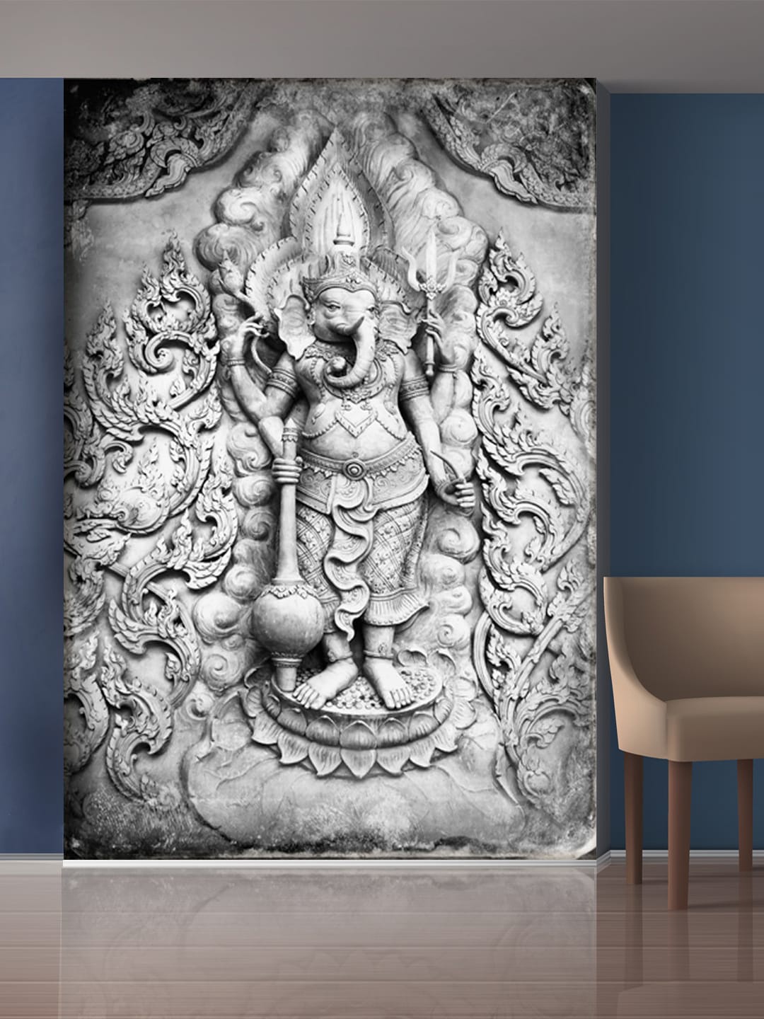 999Store White Lord Ganesha Mural Wallpaper