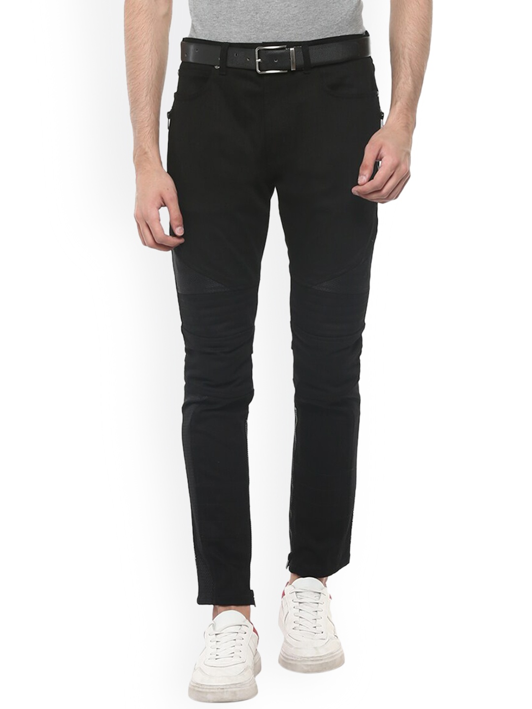 HUGO Men Black Slim Fit Low Distress Mesh Jeans