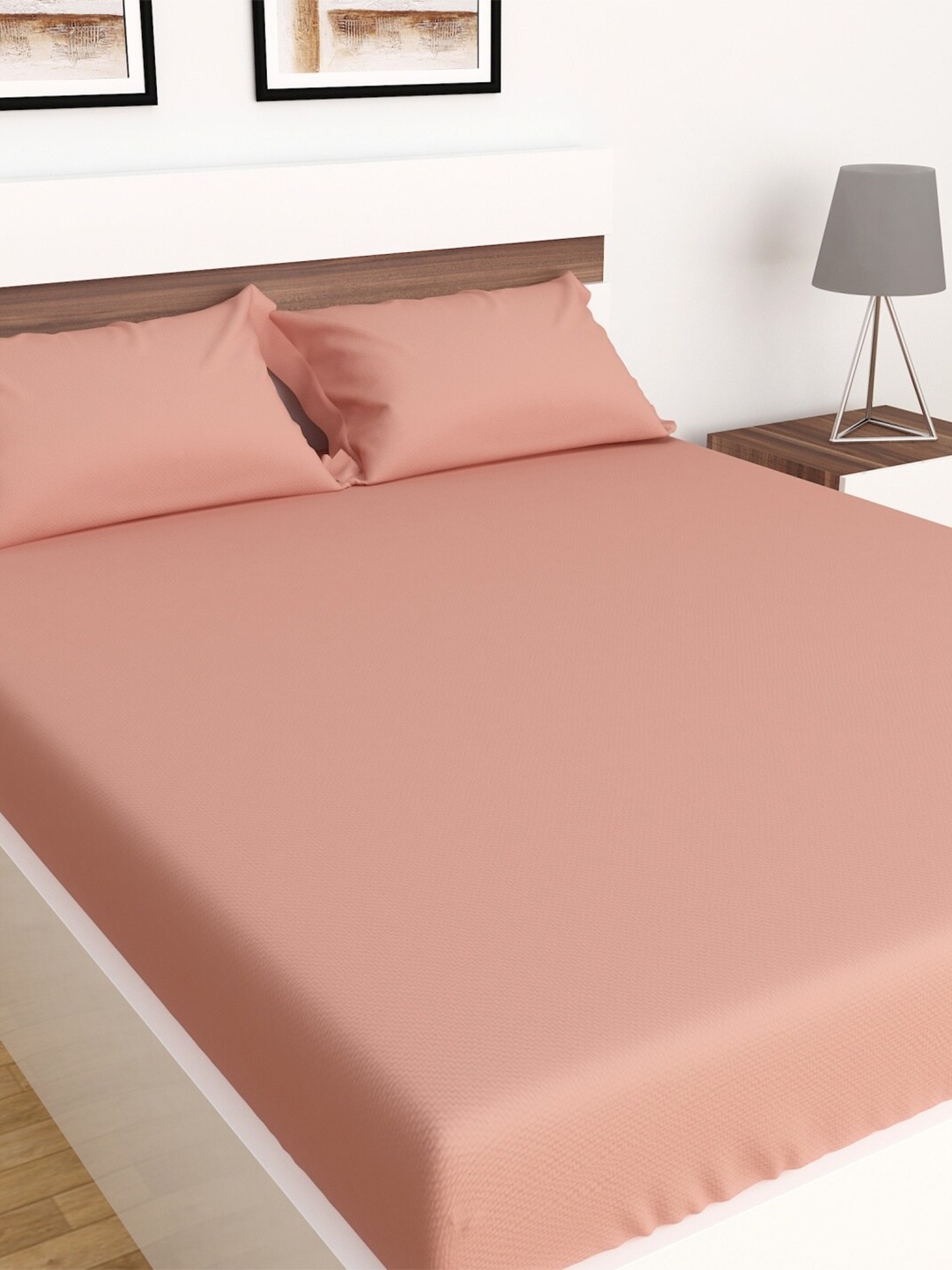 Home Centre Colour Connect Solid Cotton Fitted Sheet, Peach