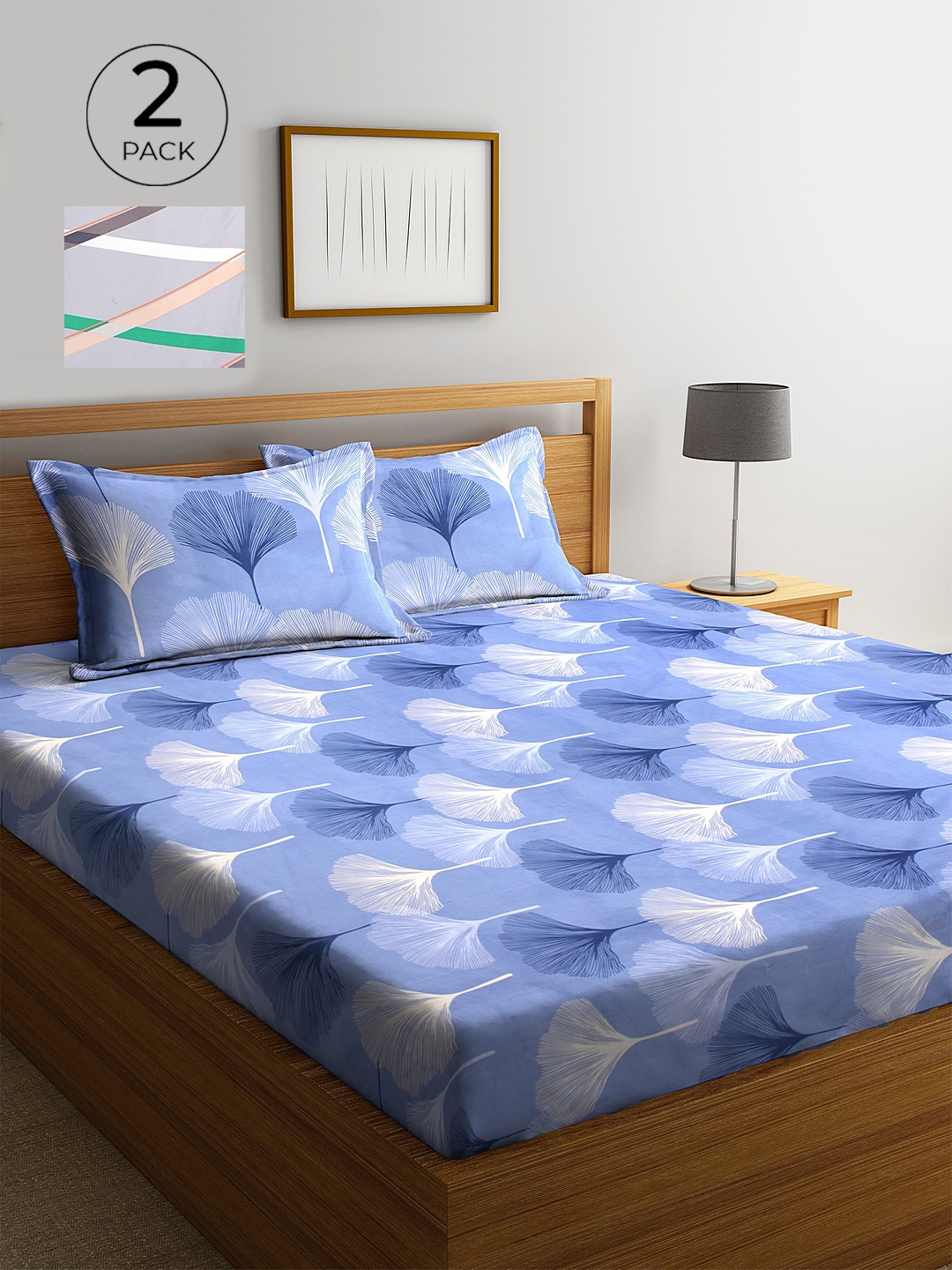 KLOTTHE 210 TC 2 King Bedsheet with 4 Pillow Covers, Blue