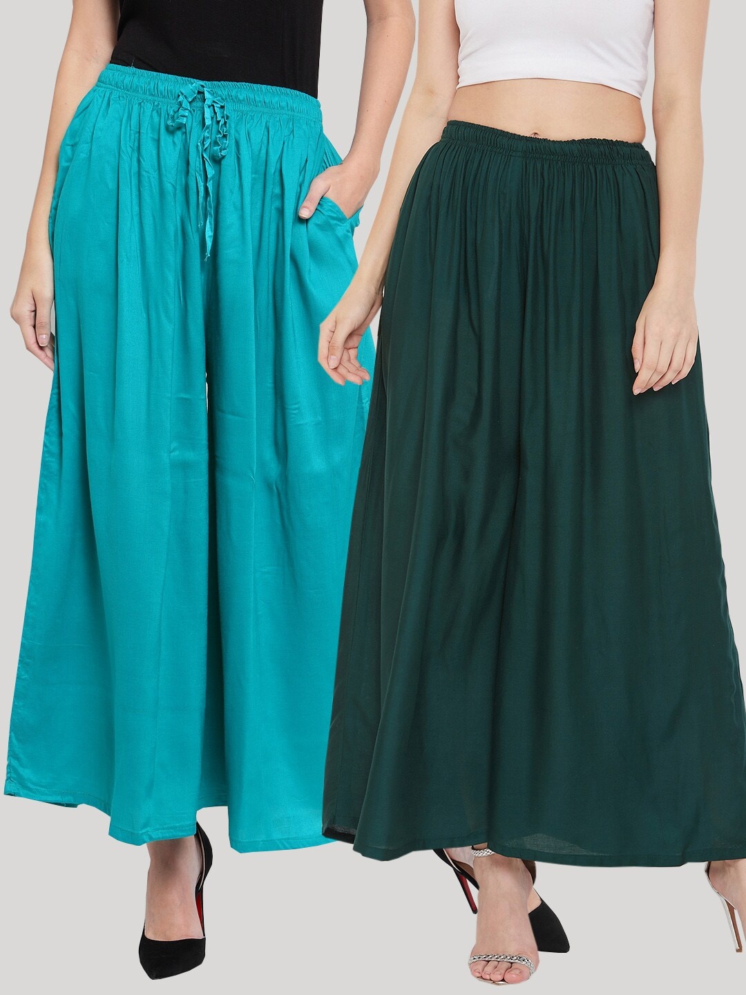 Clora Creation Women Pack of 2 Green & Turquoise Blue Flared Knitted Ethnic Palazzos
Clora Creation Women Pack of 2 Green & Turquoise Blue Flared Knitted Ethnic Palazzos