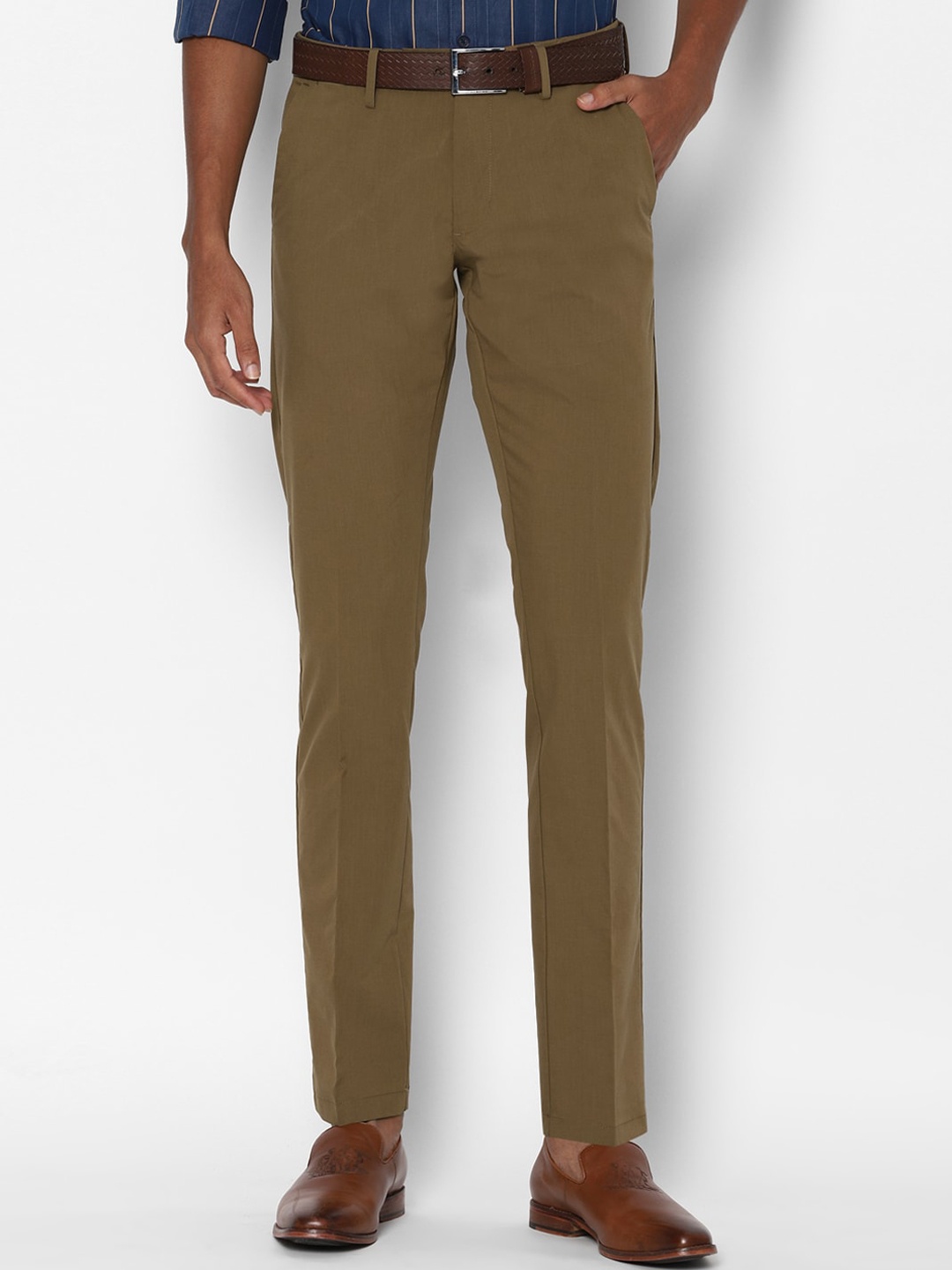 Allen Solly Men Olive Green Slim Fit Formal Trousers